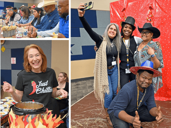  This is a collage of photos from the annual chili cook-off
